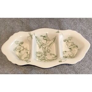 Frog Toile Serving Dish J. Willfred‎ Design By E. Trostli 3 Part Lily Pad